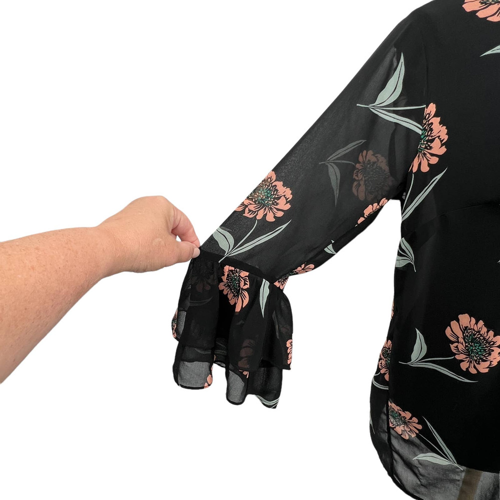 CAbi La Di Da Black Floral Chiffon Blouse Style #5206 - Picture 6 of 8